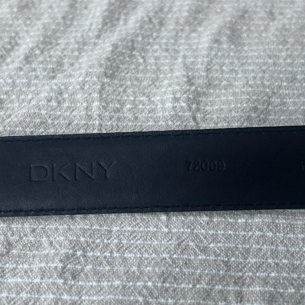 NWT DKNY Black Full Grain Leather Belt Silver Buckle Size 36